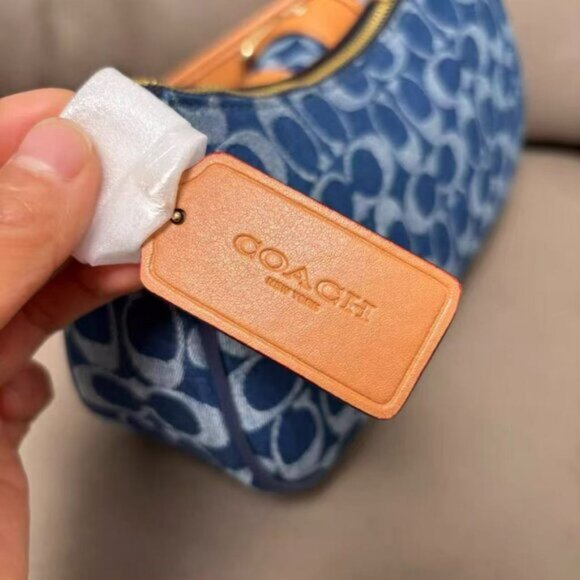 COACH Ashton Baguette Bag In Signature Canvas Denim/Brown CY700 - Picture 7 of 9